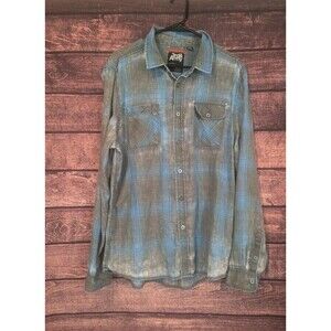 Third & Army Flannel Shirt Men Large Blue Gray Plaid Button Up Grunge Pockets